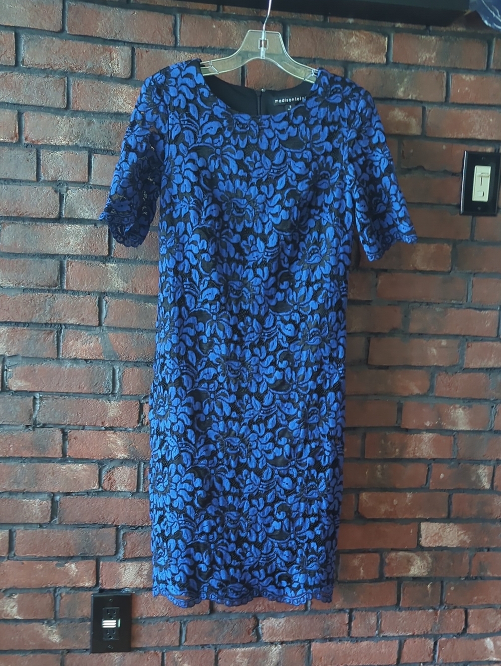 madison leigh Royal Blue and Black Floral Lace Midi Dress